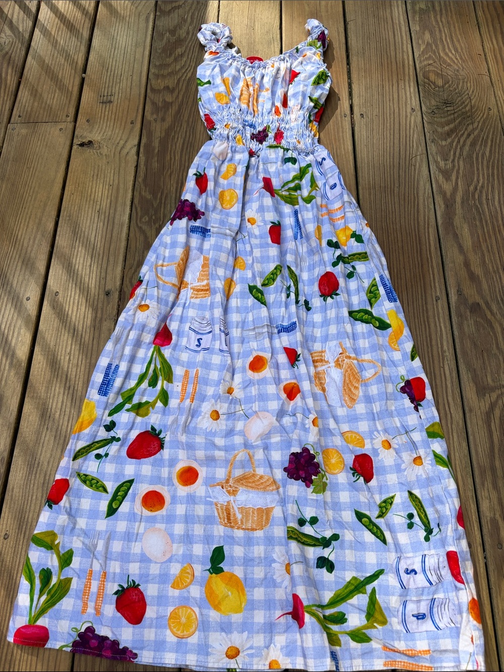 Lisa Says Gah' Blue Gingham Fruit-Print Sundress